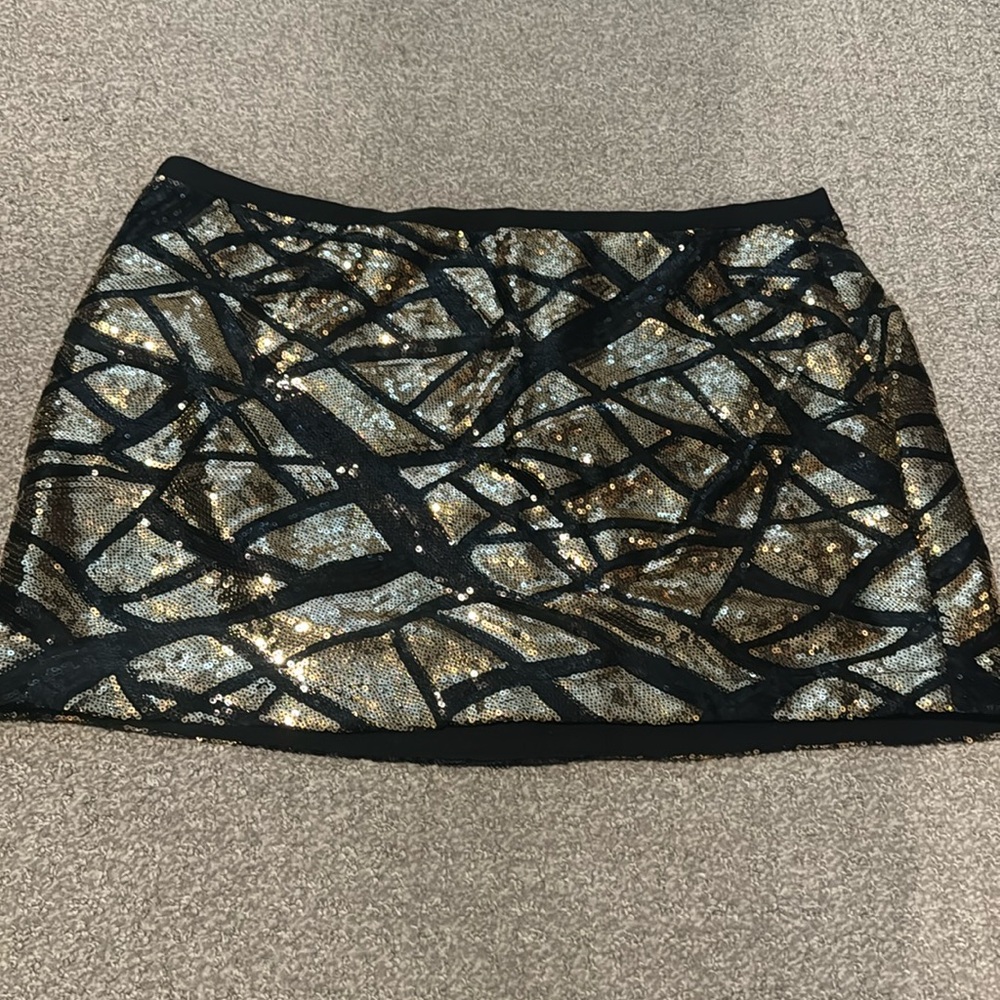 Gold and black sequin mini skirt